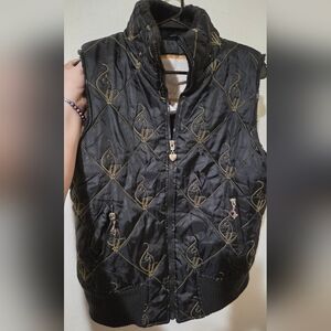 Baby Phat Y2K Black/Gold Puffer Vest Size XL